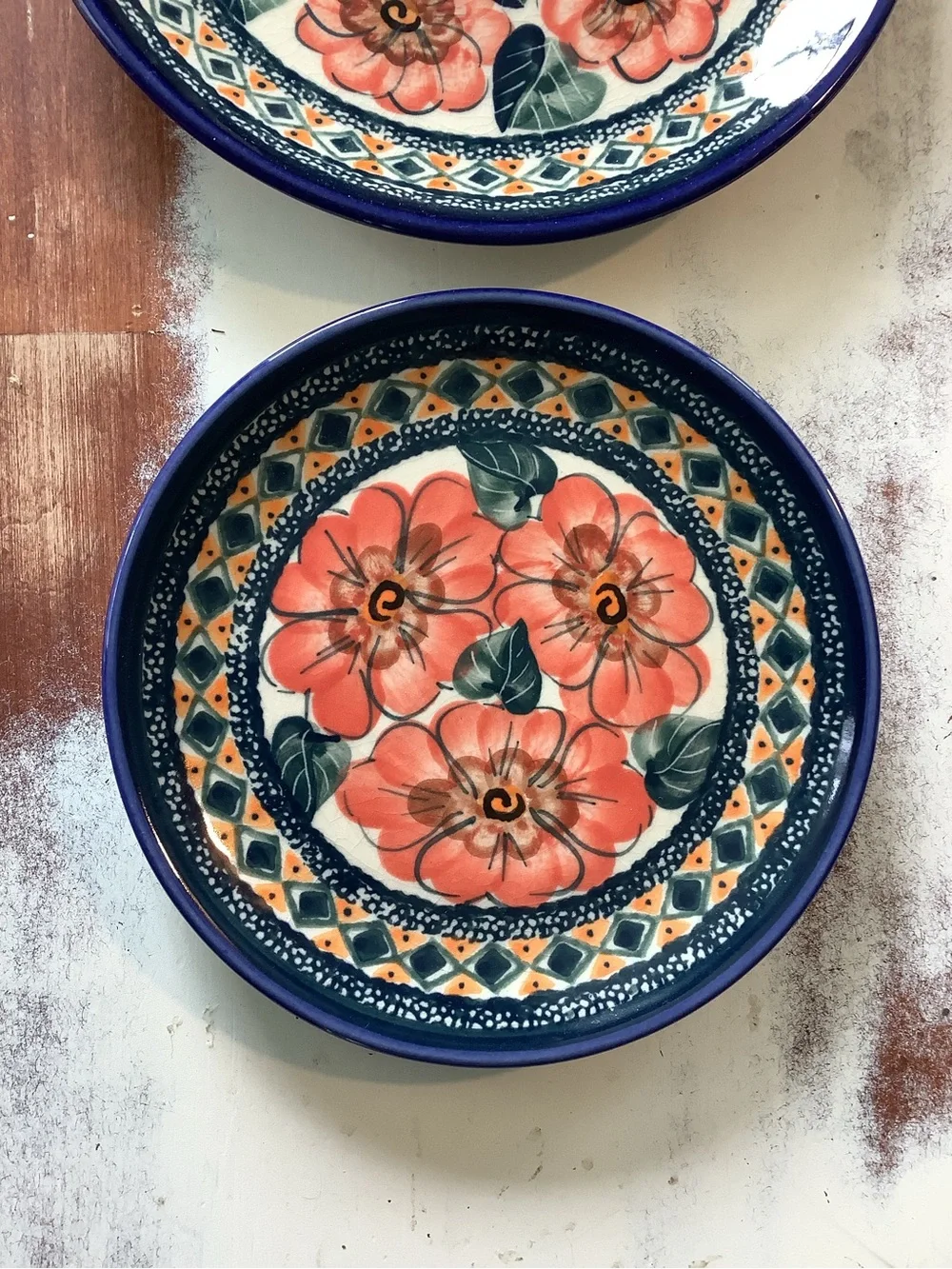 Set Of 3 Three UNIKAT Polish Pottery Plates Floral